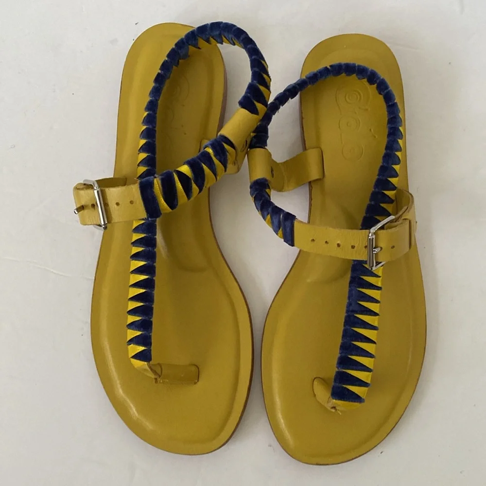 NWOT GOLO Asymmetric Ankle Strap Sandal - Yellow Fever Combo size 8.5 Brazil